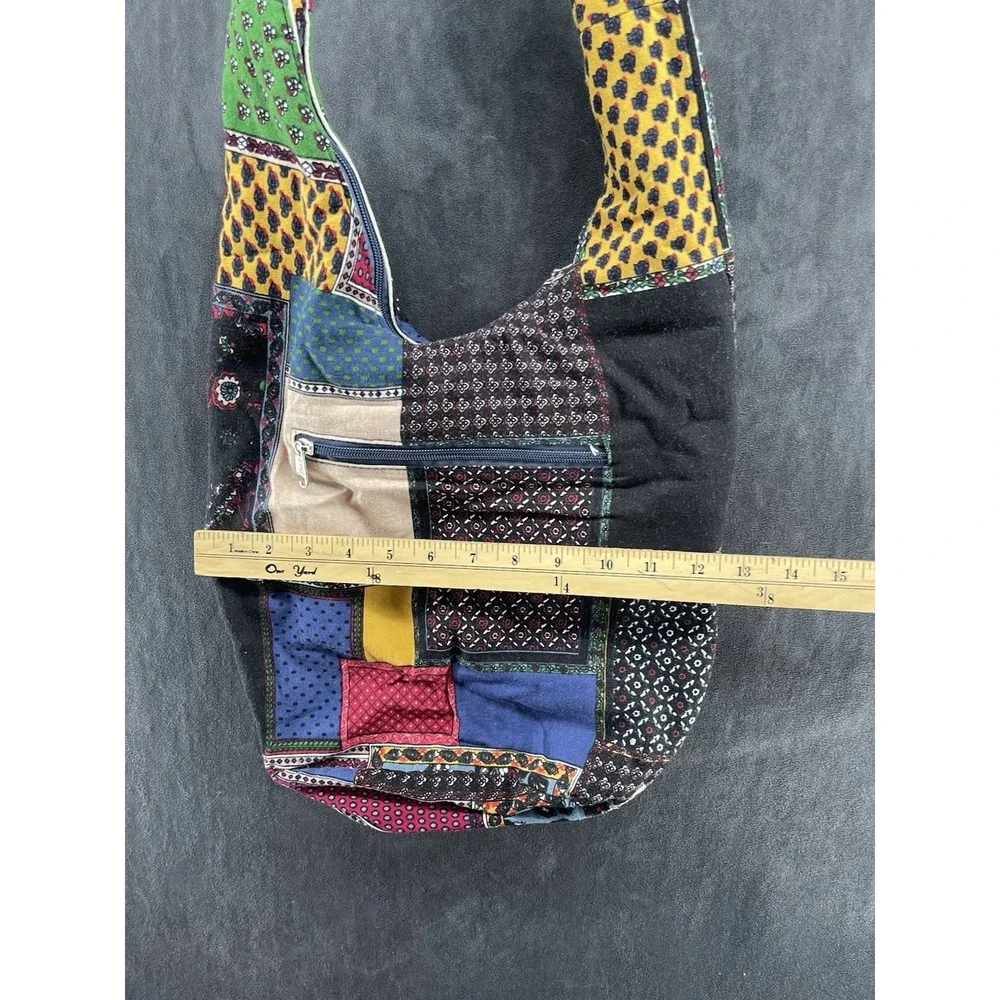 Boho Patchwork Crossbody Hobo Bag Multicolor Cotton Hippie Festival Purse